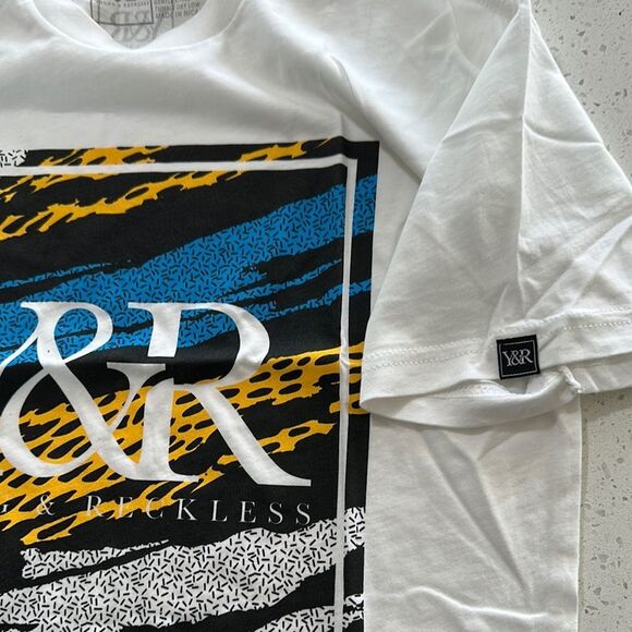 Young & Reckless White Tee with Blue and Yellow Graphic - Picture 3 of 4